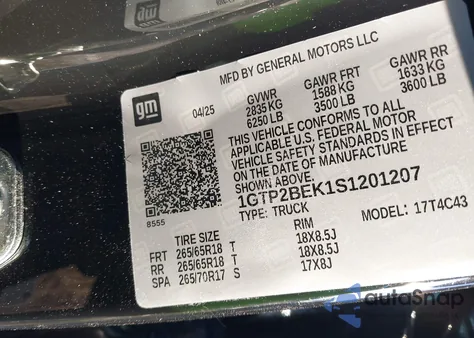 2025 GMC Canyon 4Wd Elevation z USA, uszkodzony, nr VIN 1GTP2BEK1S1201207